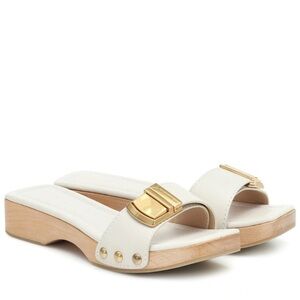 Jacquemus White Gold Mules with Wooden Sole NWT